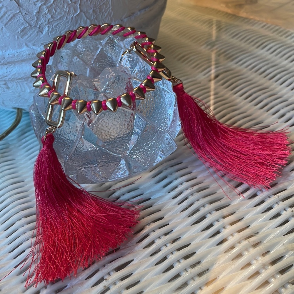 Hot Pink and Gold Spiked Bracelet and Earring Set